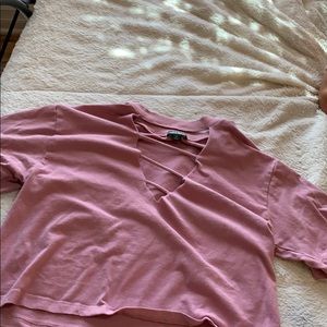 Short crop top with low v neck